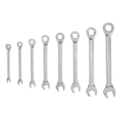 Набор ключей комбинированных трещоточных 6-19 мм, 8 шт., CrV, матовый хром Denzel-Tehinstrument