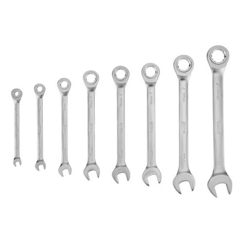 Набор ключей комбинированных трещоточных 6-19 мм, 8 шт., CrV, матовый хром Denzel-Tehinstrument