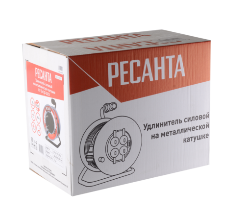 Удлинитель силовой на металлической катушке Ресанта СУ-3х1,5-30/3 (с выкл., 4 розетки, IP44)-Tehinstrument