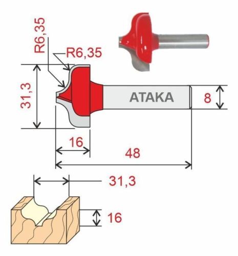 Фреза Атака пазовая фасонная D31.3/ф8/H16-Tehinstrument