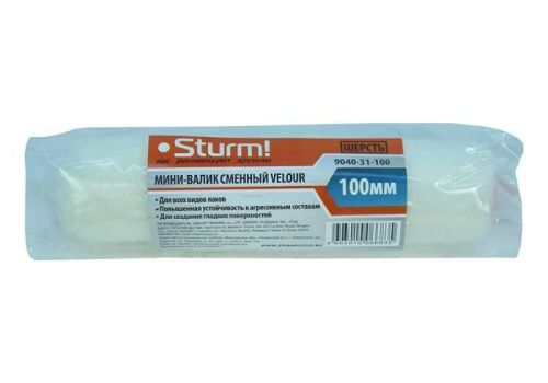 Мини-валик сменный "VELOUR" 100 мм, D 16 мм, ворс 4 мм, ручка D 6 мм  Sturm-Tehinstrument