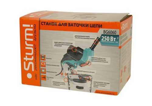 Станок для заточки пильных цепей BG6060  Sturm 250Вт, круг 104*3,2мм, литое основание, подсветка-Tehinstrument