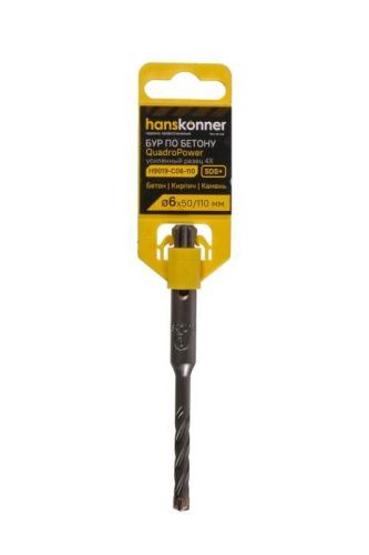 Бур SDS+ 06х110 QUADRO POWER крестовой резец спираль S4  Hanskonner-Tehinstrument