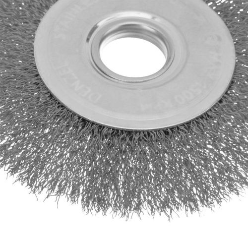 Щетка для УШМ, 125 мм, "Плоская", витая нержавеющая проволока 0.3 мм, посадка 22.2 мм Denzel-Tehinstrument