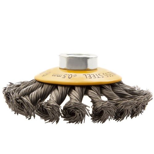 Щетка для УШМ, 100 мм, "Тарелка", крученая нержавеющая проволока 0.5 мм, М14 Denzel-Tehinstrument