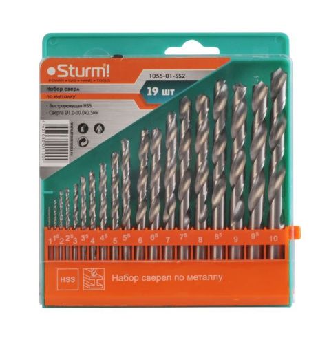 Сверла по металлу набор 19шт, 1-10х0.5мм, HSS,  Sturm-Tehinstrument