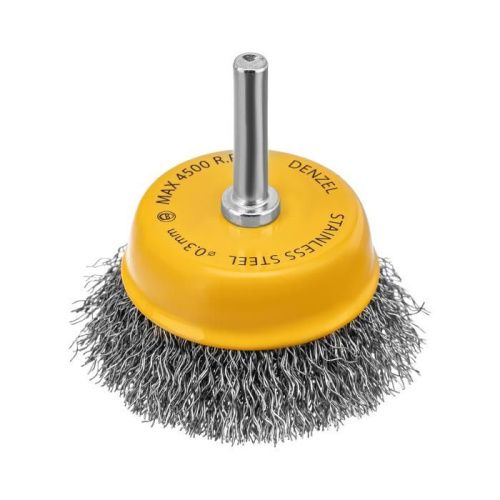 Щетка для дрели, 65 мм, Чашка, со шпилькой , нержавеющая витая проволока Denzel-Tehinstrument