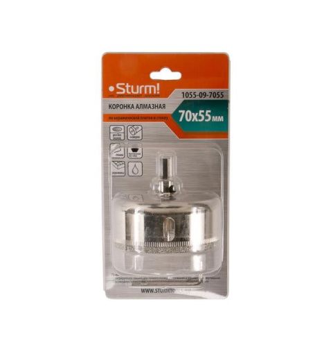 Коронка алмазн. По керам. Плитке и стеклу 70 х 55 мм,  с центрир. Сверл.  Sturm-Tehinstrument