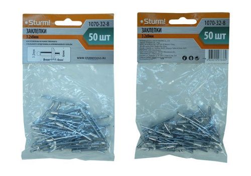 Заклепки 3,2 х 8 мм, 50 шт.  Sturm-Tehinstrument