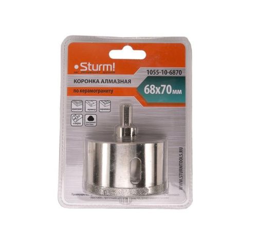 Коронка алмазная по керамограниту 68 х 70 мм,3гр. Хв., с центрир. Cверл.  Sturm-Tehinstrument