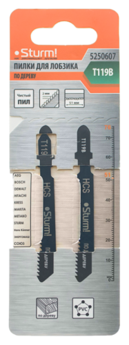 Пилки для лобзика по дереву T119B, 2 шт, 76х51мм, шаг зуба 2мм, быстрый прямой рез, HCS,  Sturm-Tehinstrument