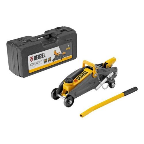 Домкрат гидравлический подкатной с фиксатором, 2 т, 130-330 мм, в кейсе Denzel-Tehinstrument