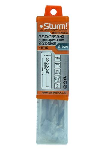 Сверло по металлу  Sturm 10х133 мм, сталь HSS, упаковка 5 шт-Tehinstrument