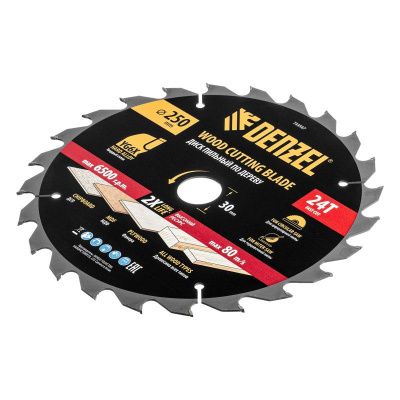 Пильный диск по дереву ф250 х 30 мм, 24 зубьев Denzel-Tehinstrument