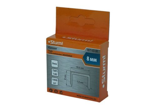 Скобы для степлера 8мм (тип 140), 1000шт,оцинкованные,закаленные,  Sturm-Tehinstrument