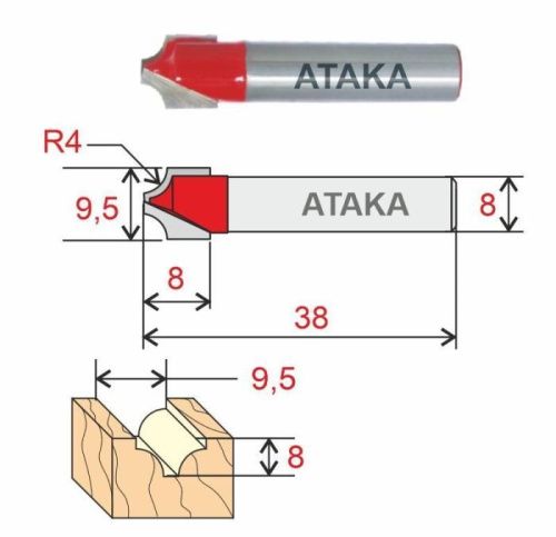 Фреза Атака пазовая фасонная D9.5/ф8/H8-Tehinstrument