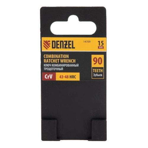 Ключ комбинированный трещоточный, 15 мм, CrV, матовый хром Denzel-Tehinstrument