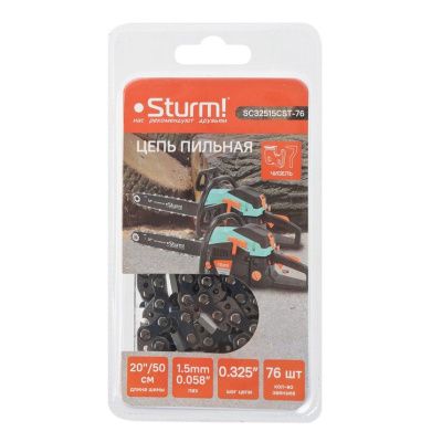 Цепь 76 звеньев, паз 0,058", шаг 0,325", КВАДРАТНЫЙ ХРОМИРОВАНН.КАЛЕН.зуб,  Sturm-Tehinstrument