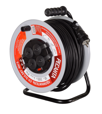 Удлинитель силовой на металлической катушке Ресанта СУ-3х2,5КГ-50/3 (с выкл., 4 розетки, IP44)-Tehinstrument