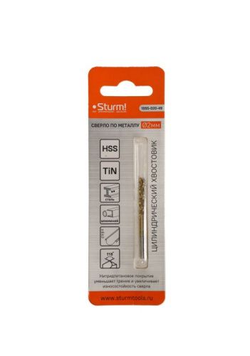 Сверло по металлу  Sturm 2,0х49 мм, сталь HSS, нитридтитан., 118° ,блистер 2 шт-Tehinstrument