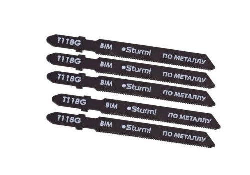 Пилки для лобзика по металлу T118G, 5 шт, 76х51мм, шаг зуба 0,8мм, тонкий прямой рез, HSS,  Sturm-Tehinstrument