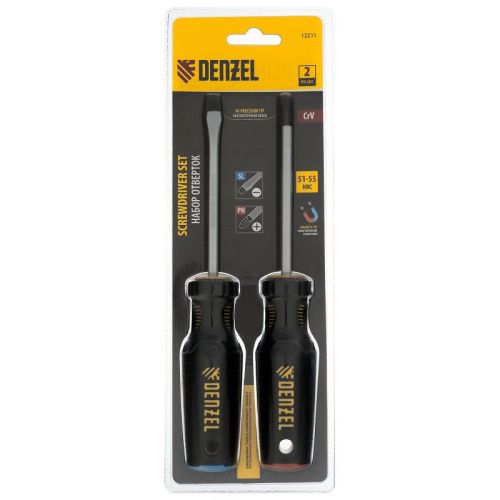 Набор отверток комбинированный 2 шт., CrV, трехкомпонентная рукоятка Denzel-Tehinstrument