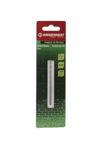 Сверло по бетону, 4x75мм, плоский резец ВК8, цилиндрический хвостовик, БОЕКОМПЛЕКТ-Tehinstrument