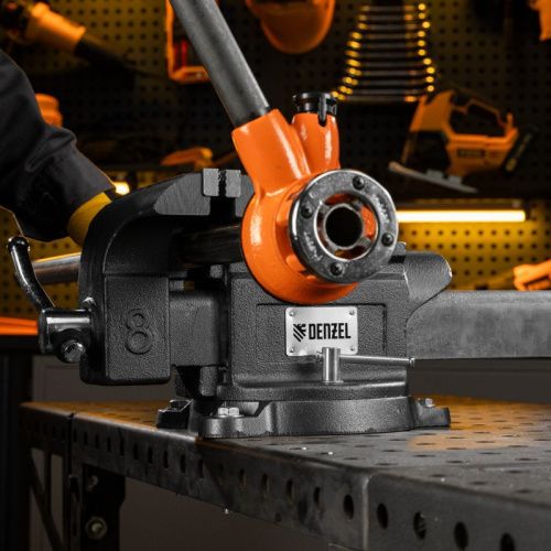 Тиски слесарные BVH-200, 200 мм, поворотные, стальная направляющая, с наковальней //Denzel-Tehinstrument