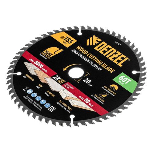 Пильный диск по дереву ф185 х 20 мм, 60 зубьев Denzel-Tehinstrument