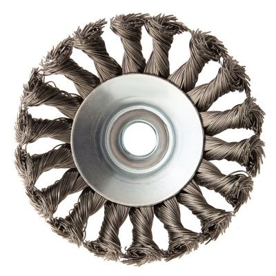 Щетка для УШМ, 100 мм, "Тарелка", крученая нержавеющая проволока 0.5 мм, М14 Denzel-Tehinstrument