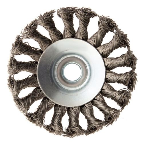 Щетка для УШМ, 100 мм, "Тарелка", крученая нержавеющая проволока 0.5 мм, М14 Denzel-Tehinstrument