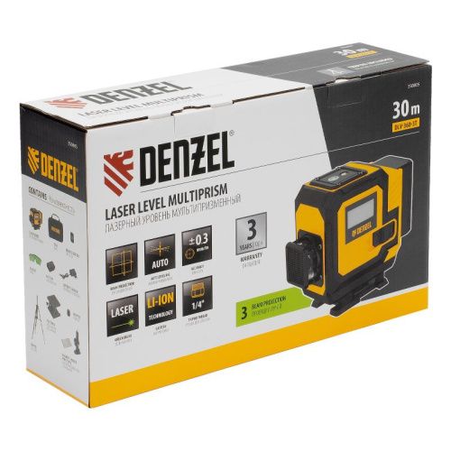 Лазерный уровень мультипризменный DLV-360-3T, 30 м, зеленый луч, Li-Ion 2,4 Aч, штатив // Denzel-Tehinstrument