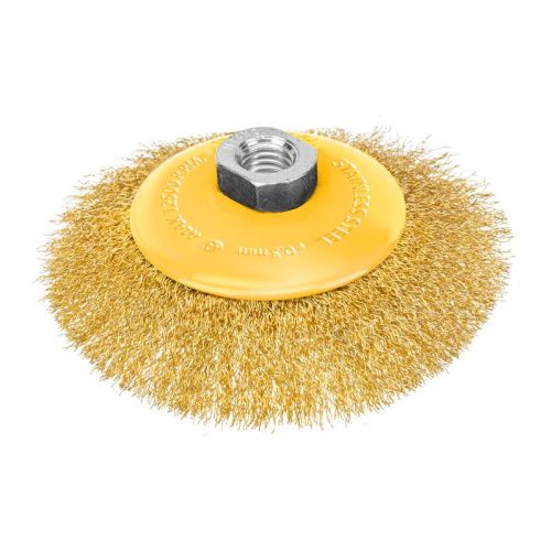 Щетка для УШМ, 125 мм, "Тарелка", витая нержавеющая проволока 0.3 мм, М14 Denzel-Tehinstrument