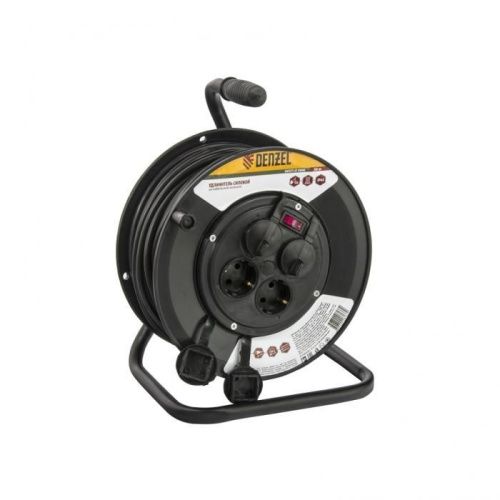 Удлинитель силовой на кабельной катушке, 50 м, 4 розетки с крышкой, IP44, 16 А, серия УХз16 Denzel-Tehinstrument