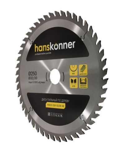 Пильный диск по дереву 250x32/30 мм, 48 зубьев, Hanskonner-Tehinstrument