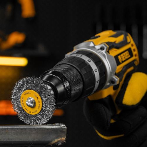 Набор щеток для дрели, 5 Плоских 25-38-50-63-75 мм, шпилька, нерж. вит. проволока Denzel-Tehinstrument