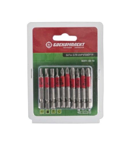 Биты  PH/PZ/SL/TORX, 50мм, сталь S2, 10шт, БОЕКОМПЛЕКТ-Tehinstrument