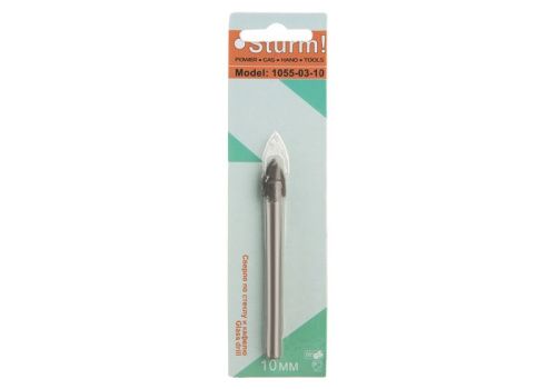 Сверло по стеклу и кафелю, 10мм, круглый хвостовик, 2 грани,  Sturm-Tehinstrument