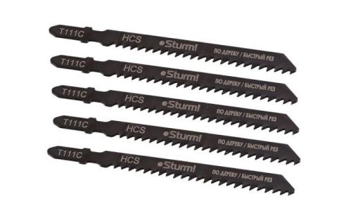 Пилки для лобзика по дереву T111C, 5 шт, 100х75мм, шаг зуба 3мм, быстрый прямой рез, HCS,  Sturm-Tehinstrument