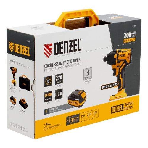 Бесщеточный аккумуляторный ударный винтоверт Denzel CIDH-BL-20-270, Li-Ion, 20 В-Tehinstrument