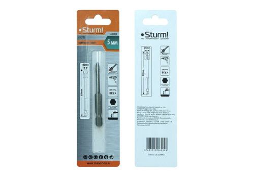 Сверло по стеклу и кафелю, 5мм, четырехгранный наконечник, шестигранный хвостовик,  Sturm-Tehinstrument