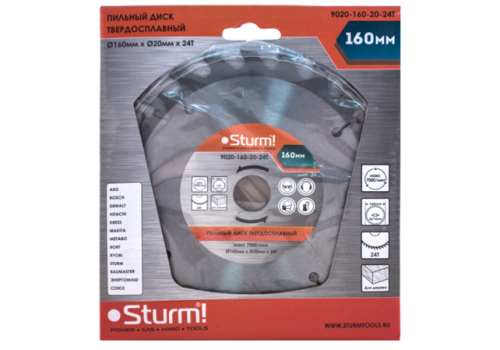 Пильный диск, размер 160х20x24 зубьев С ПЕРЕХОД. КОЛЬЦОМ НА 16мм  Sturm-Tehinstrument