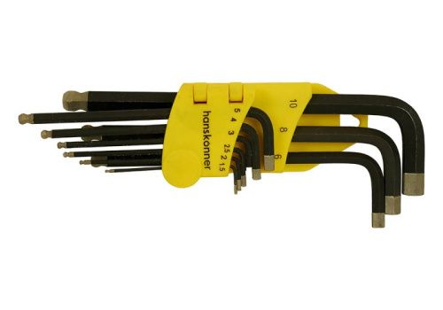 Набор шестигранных ключей с шаром, 1, 5-10 мм, 9 шт, S2, длинные, Hanskonner-Tehinstrument