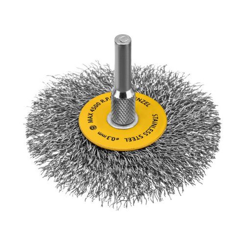 Набор щеток для дрели, 5 Плоских 25-38-50-63-75 мм, шпилька, нерж. вит. проволока Denzel-Tehinstrument