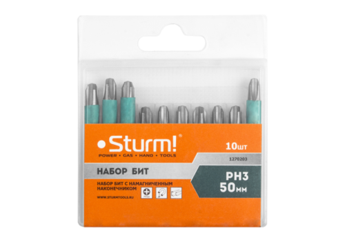Биты PH3х50мм,сталь S2, С МАГНИТН. НАКОНЕЧНИКОМ,10 шт. В пластик.кейсе  Sturm-Tehinstrument