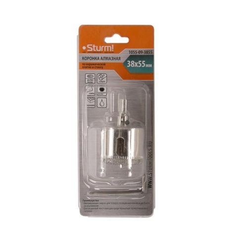 Коронка алмазн. По керам. Плитке и стеклу 38x55 мм,  с центрир. Сверл.  Sturm-Tehinstrument