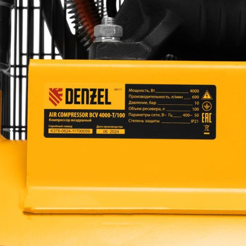 Компрессор воздушный ременной привод Denzel CV 4000-T/100-Tehinstrument
