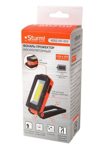 Фонарь-прожектор 300лм, аккумуляторный, COB+XPE светодиоды, 4 магнита,  Sturm-Tehinstrument
