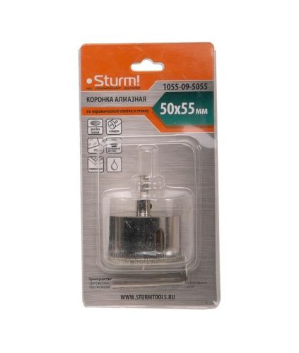 Коронка алмазн. По керам. Плитке и стеклу 50 х 55 мм,  с центрир. Сверл.  Sturm-Tehinstrument