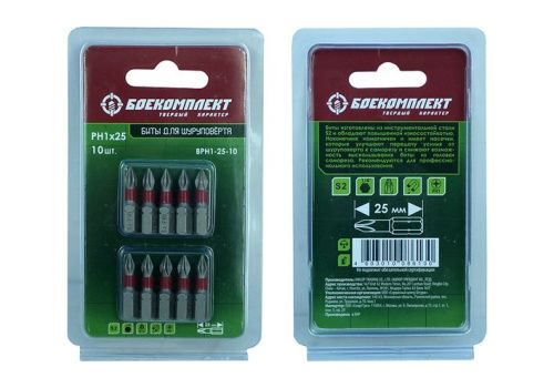 Биты PH1x25мм, сталь S2, 10шт, БОЕКОМПЛЕКТ-Tehinstrument